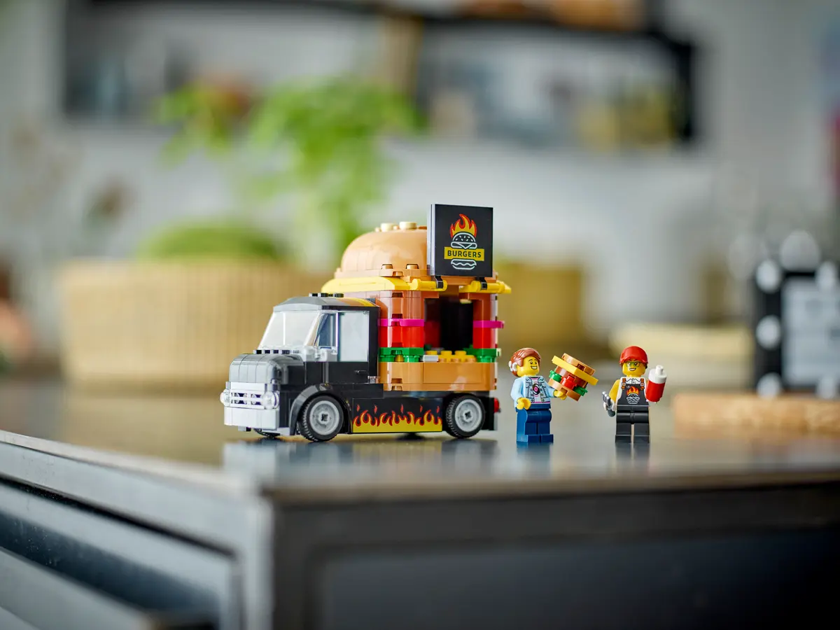 LEGO Burger Truck with lego man with cochlear implant and audio