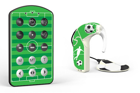 Skins / stickers for audio processor MED-EL OPUS 2 - football