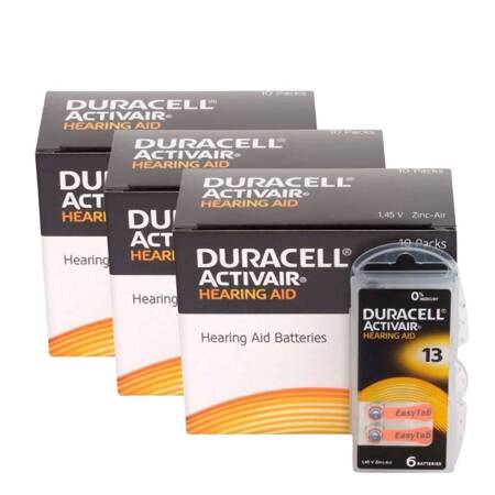 Piles pour appareils auditifs Duracell ActivAir 13 - 3x boîte (180 pièces)