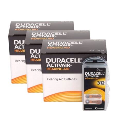 Piles pour appareils auditifs Duracell ActivAir 312 3x boîte (180 pièces)