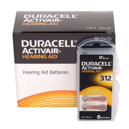 Piles pour appareils auditifs Duracell ActivAir 312 (60 pièces)