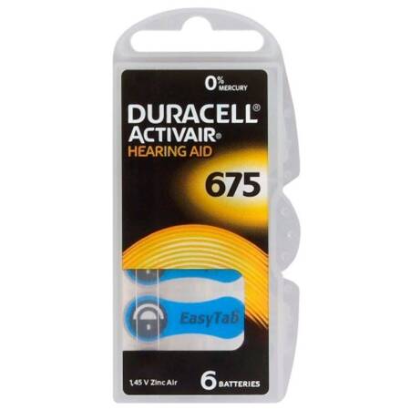 Piles pour appareils auditifs Duracell ActivAir 675 (6 pièces)