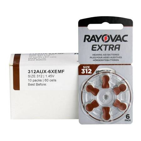 Piles pour appareils auditifs RAYOVAC EXTRA ADVANCED 312 boîte (60 pièces)