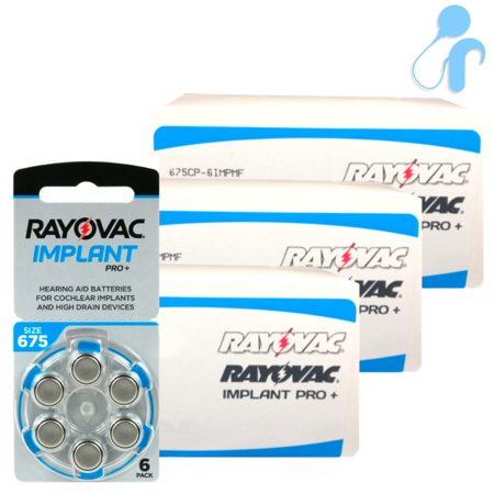 Piles pour appareils auditifs / audio processeurs RAYOVAC IMPLANT PRO+ 675 3x boîte (180 pièces)