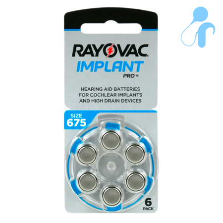 Piles pour appareils auditifs / audio processeurs RAYOVAC IMPLANT PRO+ 675 blister (6 pièces)