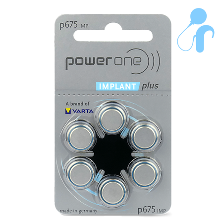 Piles pour appareils auditifs / audio processeurs VARTA 675 Power One IMPLANT PLUS blister (6 pièces)