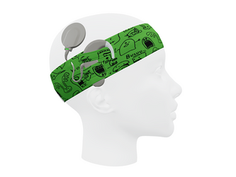 Bandeau universel pour processeurs audio / implants cochléaires - vert avec motif de créatures