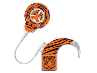 Skins / stickers for Cochlear Nucleus 8 audio processor - tiger