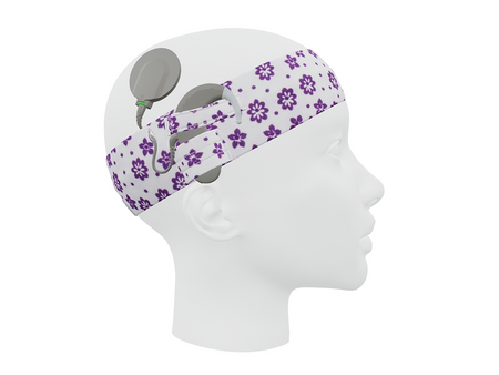 Universal cotton headband for sound processors - purple flowers