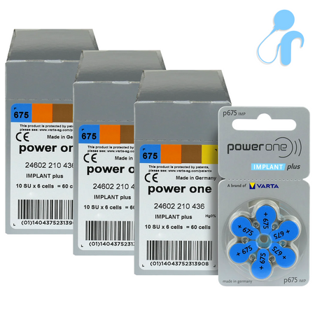 Batteries VARTA 675 Power One IMPLANT PLUS 3x BOXES (180 pcs)