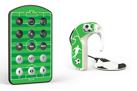 Skins / stickers for audio processor MED-EL OPUS 2 - football