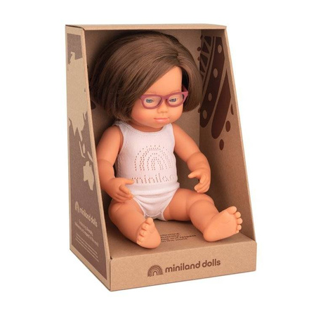 Babypuppe europäisches Mädchen 38cm mit Down-Syndrom, mit Brille