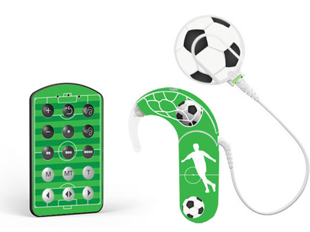 Skins / stickers for audio processor MED-EL Sonnet - football